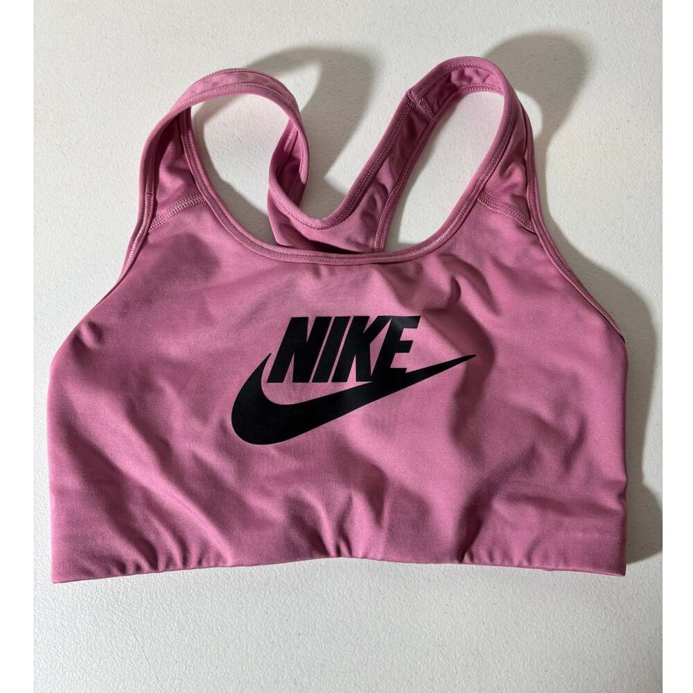 Nike Dri-Fit Size M Pink Swoosh Futura Sports Bra Logo Spellout CN5262-693